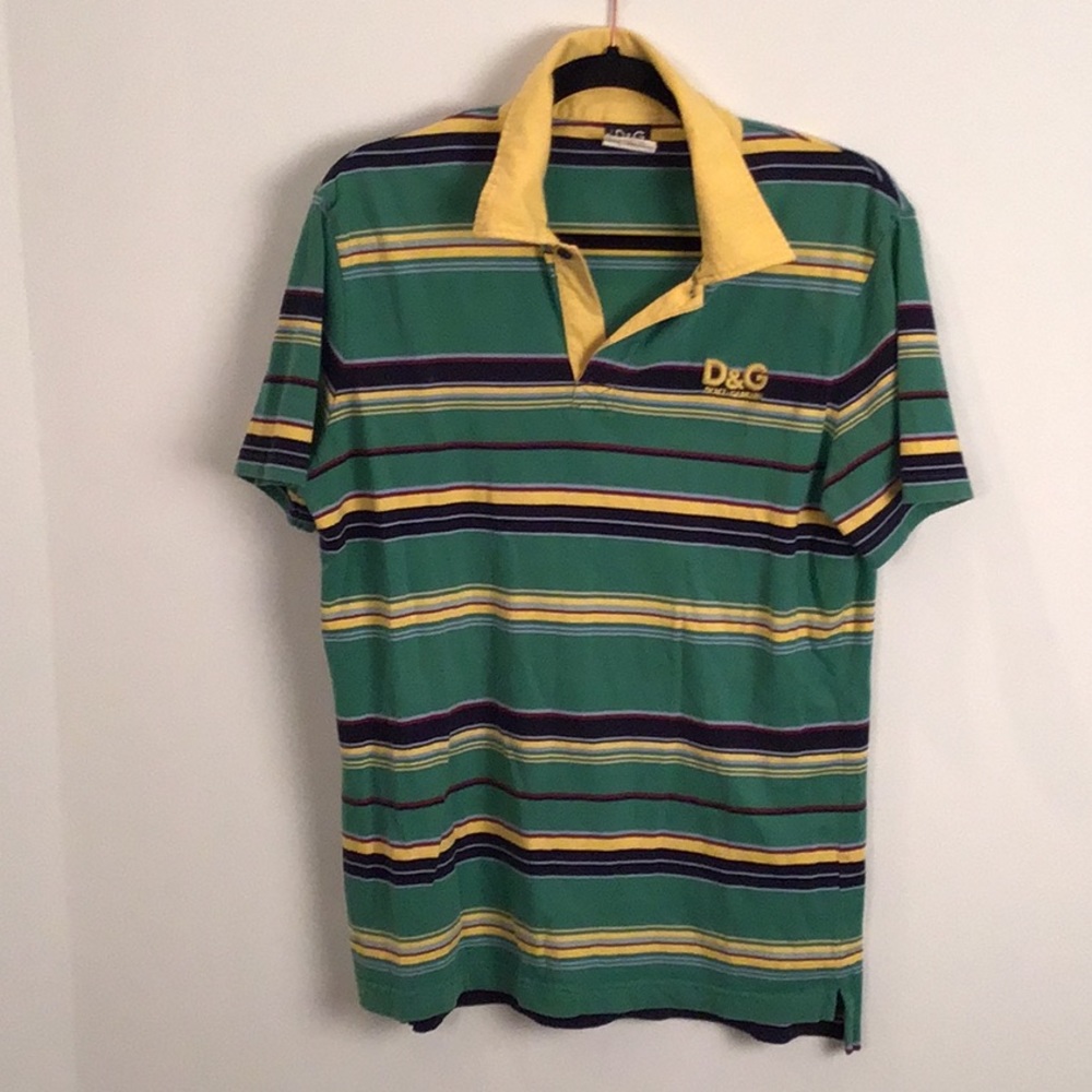 D&G Green & Yellow Striped Polo Shirt